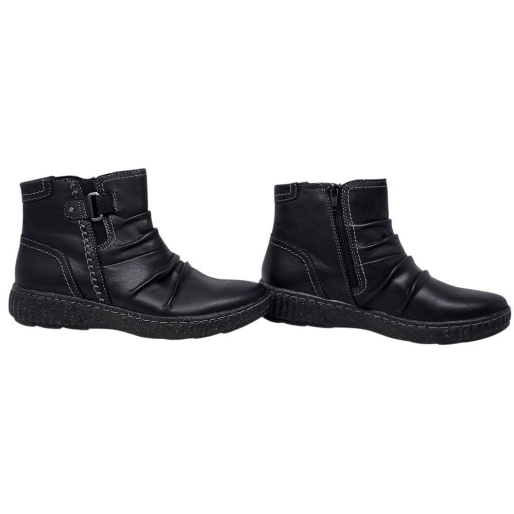 Clarks Orchid Black Leather‎ Ruched Ankle Boots Women Size 6 M Comfort Gorpcore